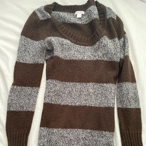 Wool grunge brown and grey stripe fitted sweater